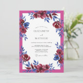 Invitation Mariage aquarelle fuchsia cobalt (Debout devant)