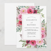 Invitation Mariage aquarelle fuchsia intense (Devant / Derrière)