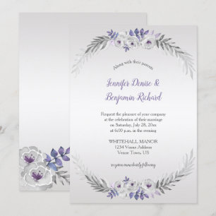Invitation Mariage Aquarelle gris argenté violet  