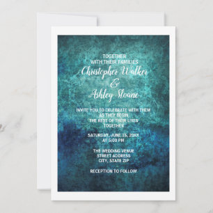 Invitation Mariage aquarelle grunge bleu sarcelle et marine