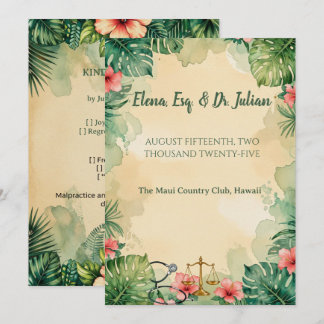 Invitation Mariage aquarelle hawaïen avocat médecin