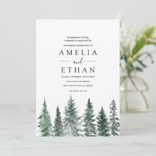 Invitation Mariage aquarelle hivernal en forêt