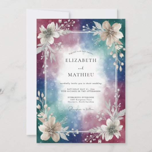 Invitation Mariage Aquarelle Indigo Plum (Devant)