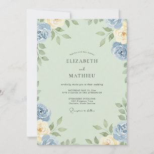 Invitation Mariage aquarelle ivoire menthe