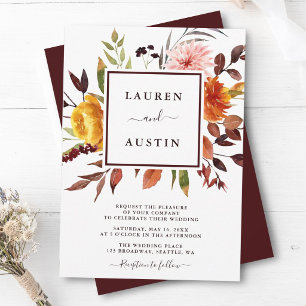 Invitation Mariage aquarelle jardin d'automne Marsala