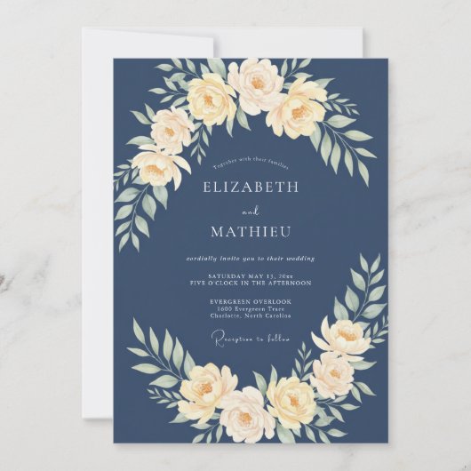 Invitation Mariage aquarelle jaune ardoise (Devant)