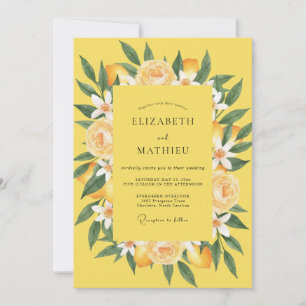 Invitation Mariage aquarelle jaune citrique côtier