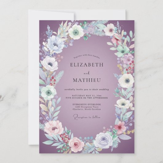 Invitation Mariage aquarelle lavande (Devant)