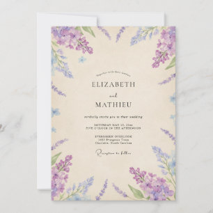 Invitation Mariage aquarelle lavande et pervenche