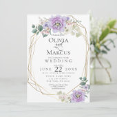 Invitation Mariage | Aquarelle lavande Florale géométrique (Debout devant)