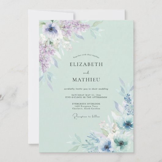 Invitation Mariage aquarelle lilas céladon (Devant)