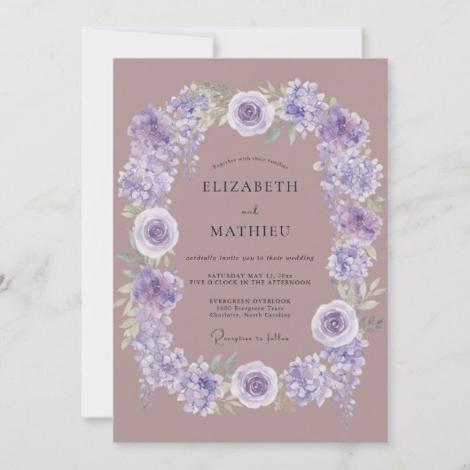 Invitation Mariage aquarelle lilas délavé (Devant)