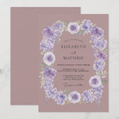 Invitation Mariage aquarelle lilas délavé (Devant / Derrière)