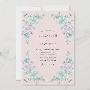 Invitation Mariage aquarelle lilas écume de mer