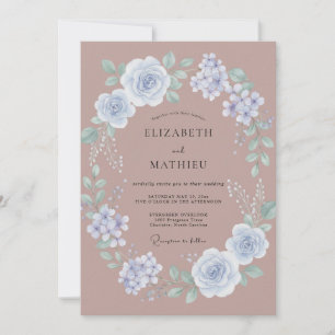 Invitation Mariage aquarelle lilas mauve bleuet