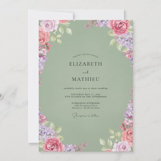 Invitation Mariage aquarelle lilas mousse (Devant)