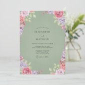 Invitation Mariage aquarelle lilas mousse (Debout devant)