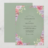 Invitation Mariage aquarelle lilas mousse (Devant / Derrière)