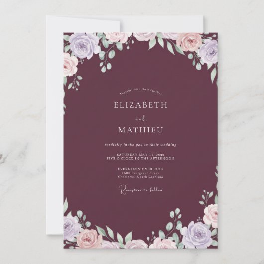 Invitation Mariage aquarelle lilas prune (Devant)