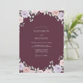 Invitation Mariage aquarelle lilas prune (Debout devant)