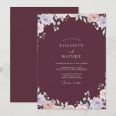Invitation Mariage aquarelle lilas prune (Devant / Derrière)