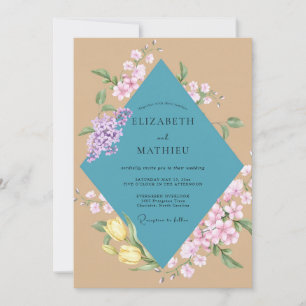 Invitation Mariage aquarelle lilas sarcelle