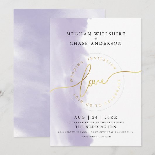 Invitation MARIAGE | Aquarelle Lilas Violet (Devant / Derrière)