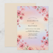 Invitation Mariage aquarelle lumineux rose (Devant / Derrière)