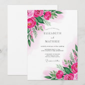 Invitation Mariage Aquarelle Luxuriant Fuchsia (Devant / Derrière)