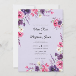 Invitation Mariage aquarelle magenta violet