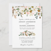Invitation Mariage aquarelle Magnolias Roses Photo (Devant)