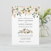 Invitation Mariage aquarelle Magnolias Roses Photo (Debout devant)