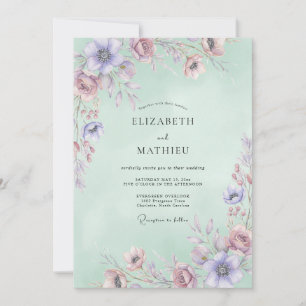 Invitation Mariage Aquarelle Mauve Céladon