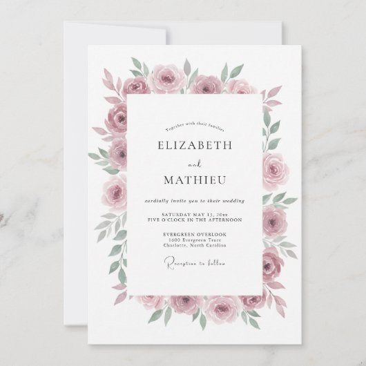 Invitation Mariage aquarelle mauve subtil (Devant)