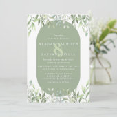 Invitation Mariage aquarelle moderne avec feuillage d'eucalyp (Debout devant)