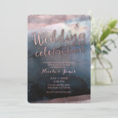 Invitation Mariage aquarelle moderne bleu et rose or rose (Debout devant)