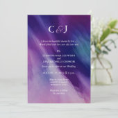 Invitation Mariage aquarelle moderne bleu marine violet (Debout devant)