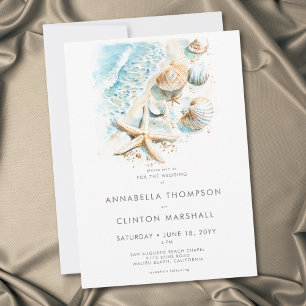 Invitation Mariage aquarelle moderne de coquillages de plage 