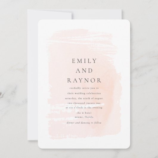 Invitation Mariage Aquarelle Moderne Rose Pâle (Devant)