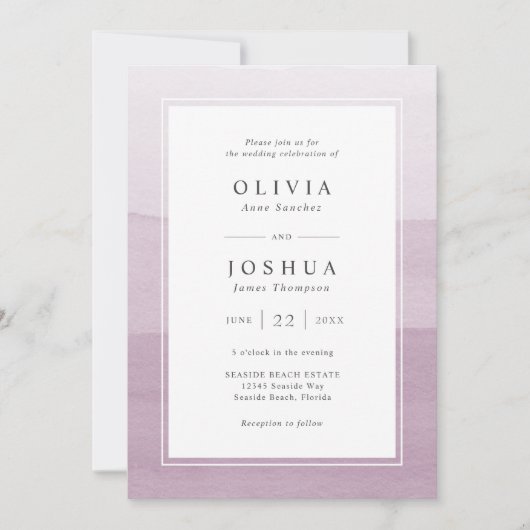 Invitation Mariage aquarelle moderne violet (Devant)