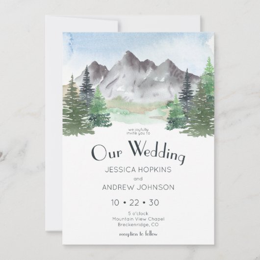Invitation Mariage Aquarelle Montagne (Devant)