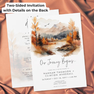 Invitation Mariage Aquarelle Montagne Automne Rustique Recto-