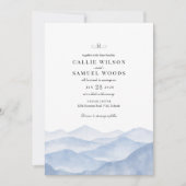 Invitation Mariage Aquarelle Montagne Bleue Élégant Rustique (Devant)