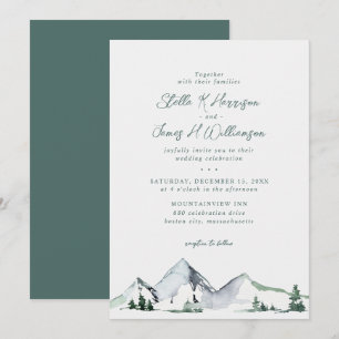 Invitation Mariage Aquarelle Montagnes Rustique