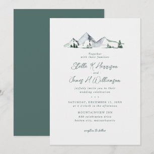 Invitation Mariage aquarelle Montagnes Rustique