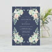 Invitation Mariage Aquarelle Navy et Pêche (Debout devant)