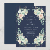 Invitation Mariage Aquarelle Navy et Pêche (Devant / Derrière)