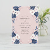 Invitation Mariage aquarelle Navy Rose Florale (Debout devant)