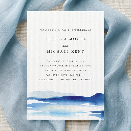Invitation Mariage aquarelle océan bleu moderne