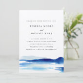 Invitation Mariage aquarelle océan bleu moderne (Debout devant)